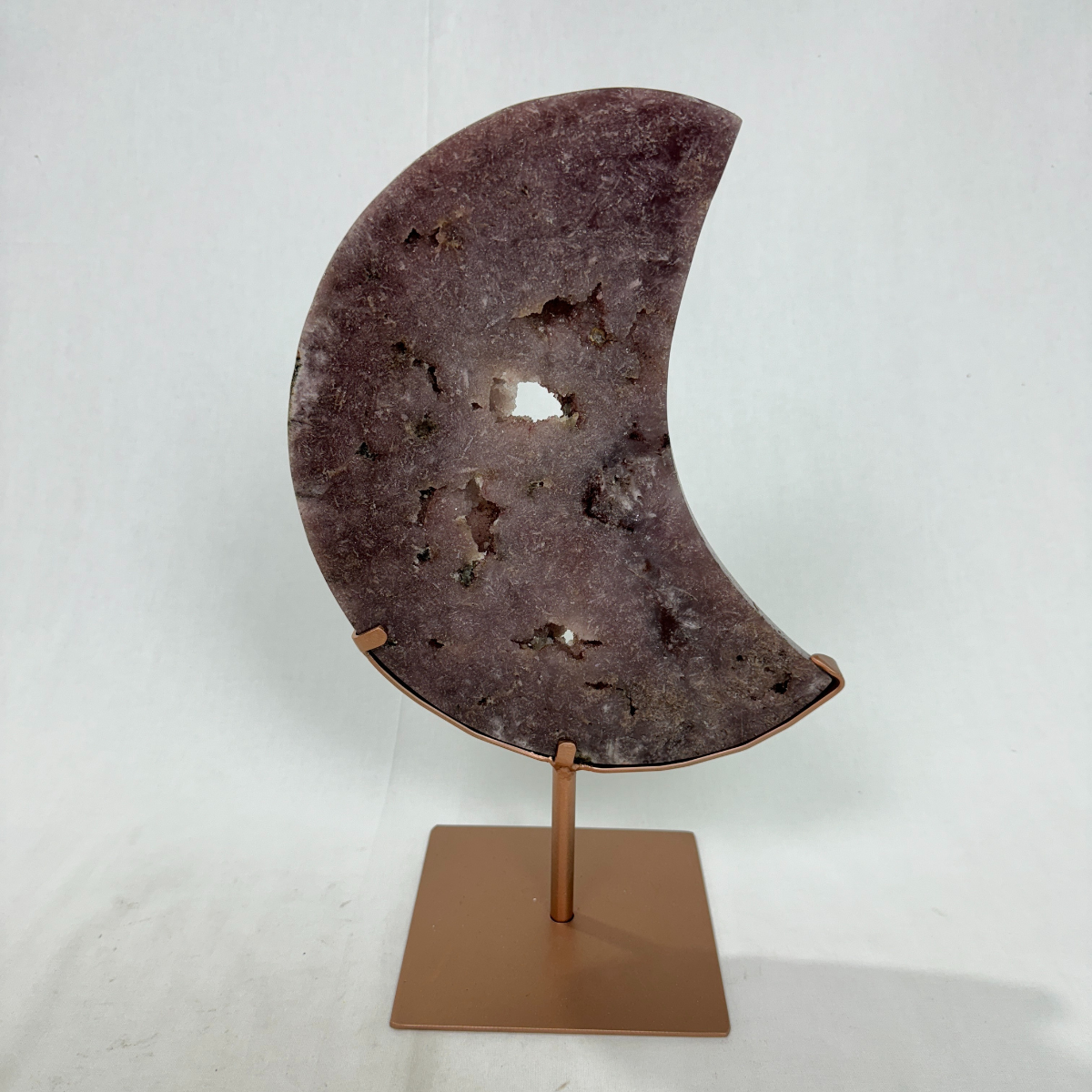 Pink Amethyst Moon on Metal Rose Stand (8440) - 2.6kg
