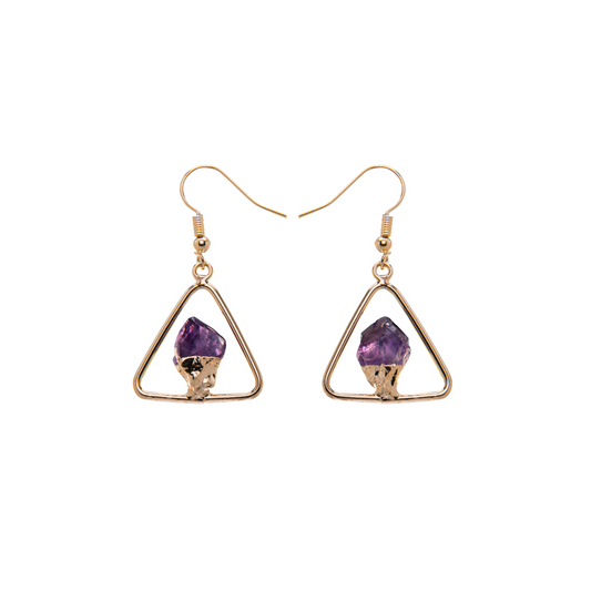 Metal Triangle Amethyst Point Fixed Earring