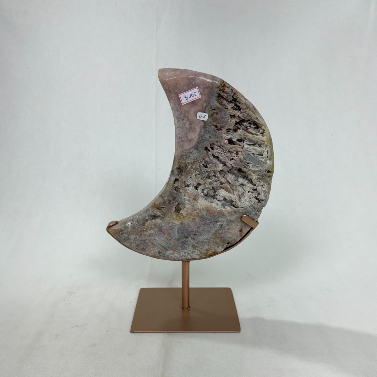 Pink Amethyst Moon on Metal Rose Stand (8441) - 2.4kg