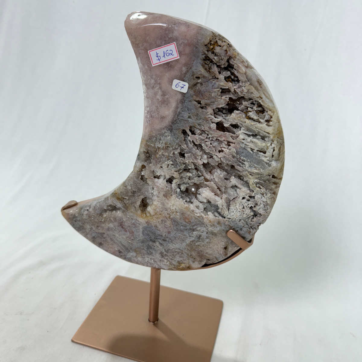 Pink Amethyst Moon on Metal Rose Stand (8441) - 2.4kg