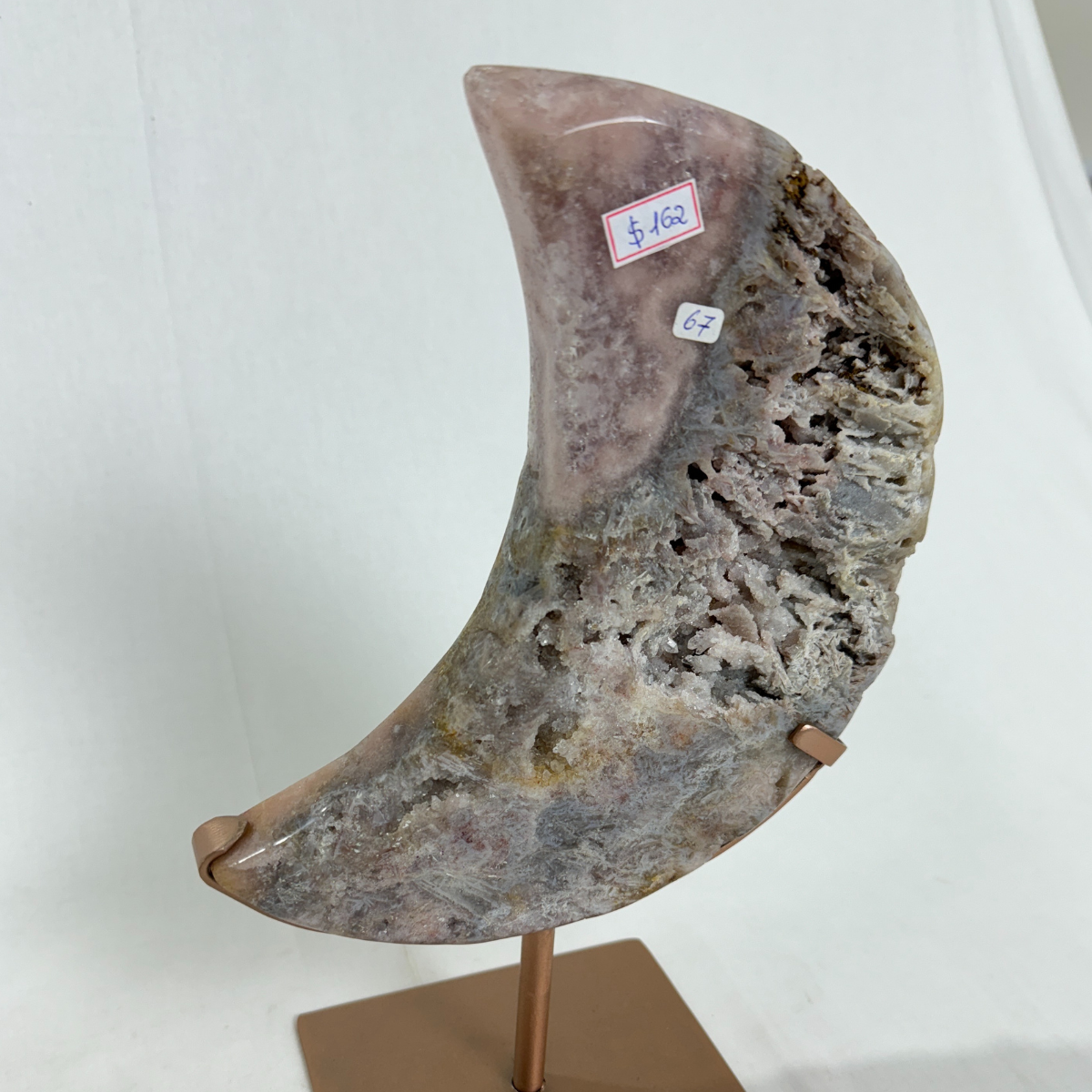 Pink Amethyst Moon on Metal Rose Stand (8441) - 2.4kg