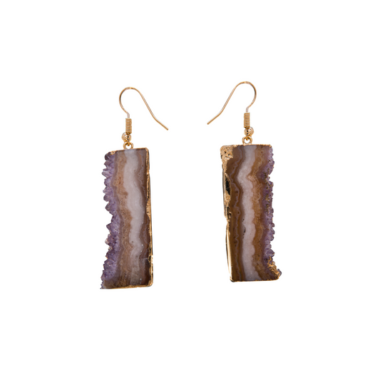 Amethyst Slice Rectangle Earring