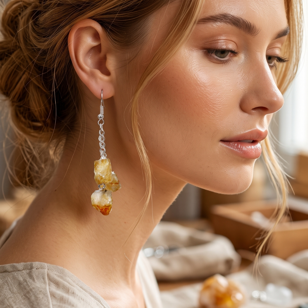 Raw Citrine Point Dangle Earrings