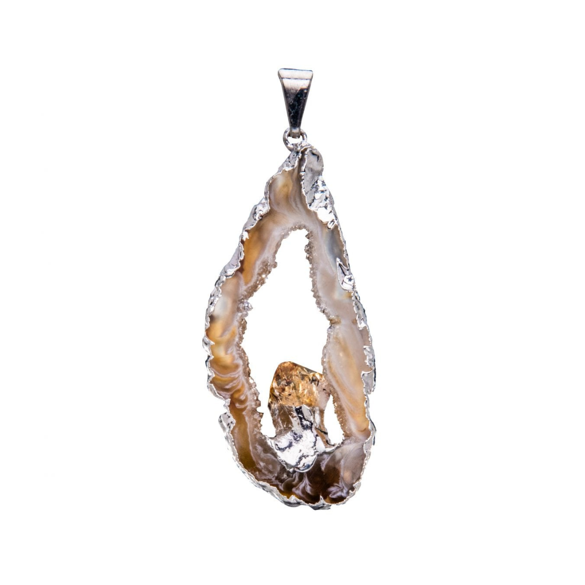 Agate Geode Slice Pendant with point (plated)