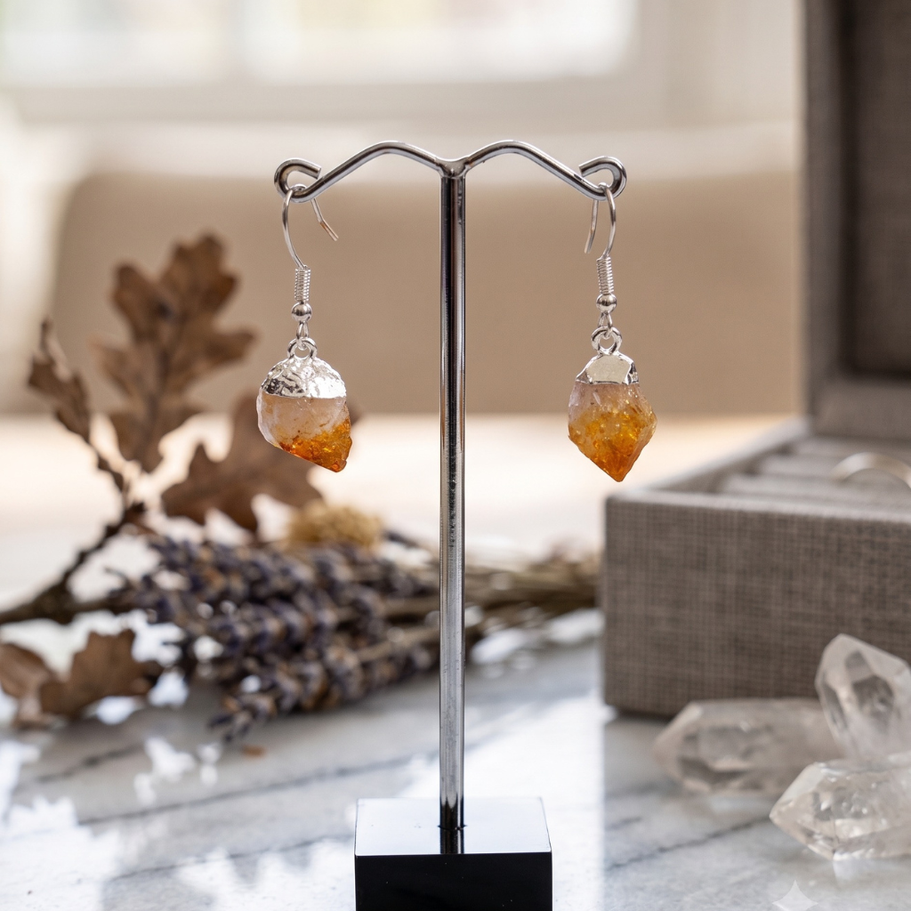 Raw Citrine Point Plated Earrings