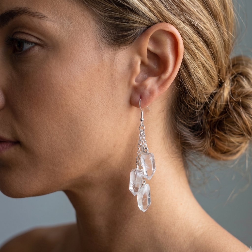 Raw Clear Quartz Points Dangle Earrings