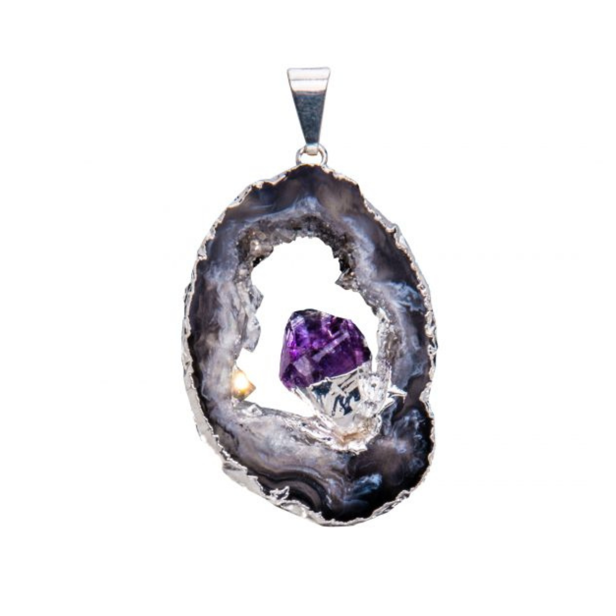 Agate Geode Slice Pendant with point (plated)
