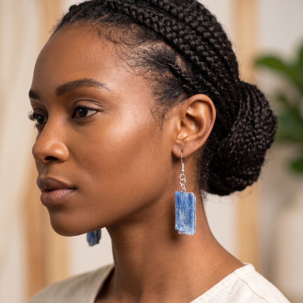 Raw Blue Kyanite Blade Earring