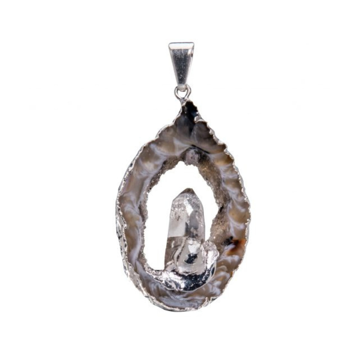 Agate Geode Slice Pendant with point (plated)