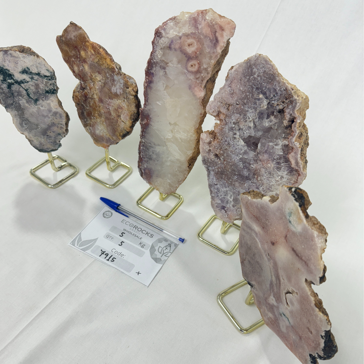 Pink Amethyst Slabs on Golden Metal Base (7915) - 5kg