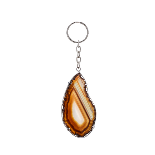 Agate Slice Keychain with Metal round ring