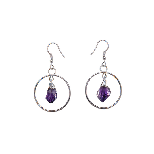 Metal Round Amethyst Point Earring