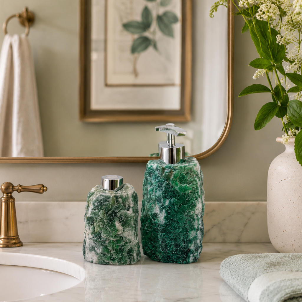 Raw Green Quartz Soap Dispenser & Aroma Diffuser (set)