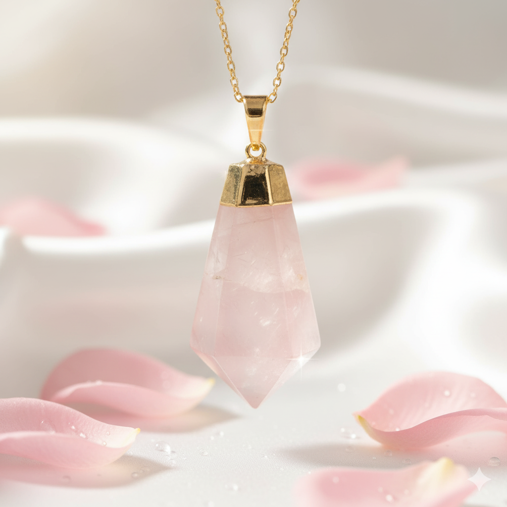 Rose Quartz Faceted Point Pendant (plated)