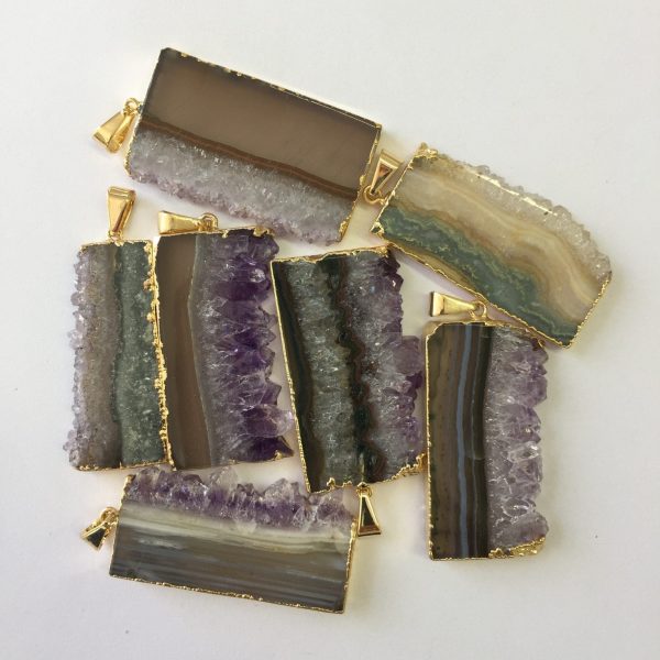 Amethyst Druzy Slice Pendant (plated)