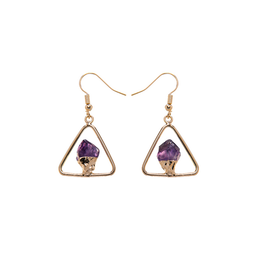 METAL TRIANGLE AMETHYST POINT FIXED EARRING