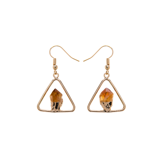 METAL TRIANGLE CITRINE POINT FIXED EARRING