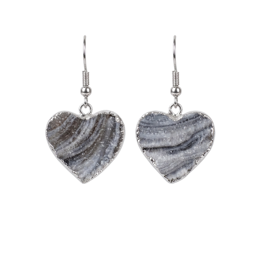 Natural Chalcedony Agate Heart Drop Earrings