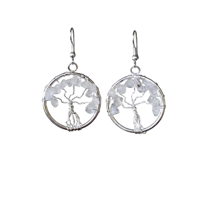 Clear Quartz Tree of Life Natural Stone Earrings