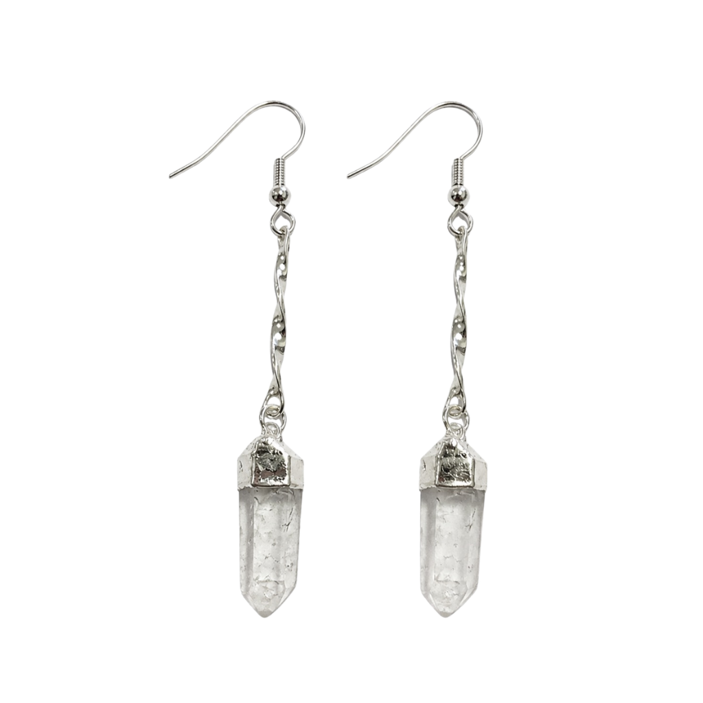 Long Raw Clear Quartz Point Earring