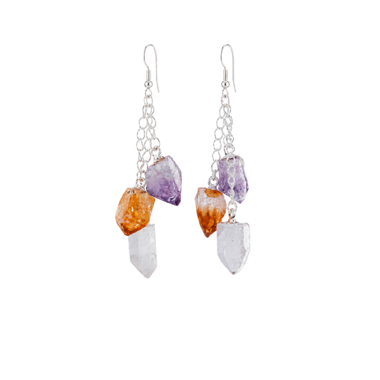 Raw Crystals Triple Dangle Points Earrings