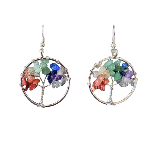 Chakras Tree of Life Natural Stone Earrings
