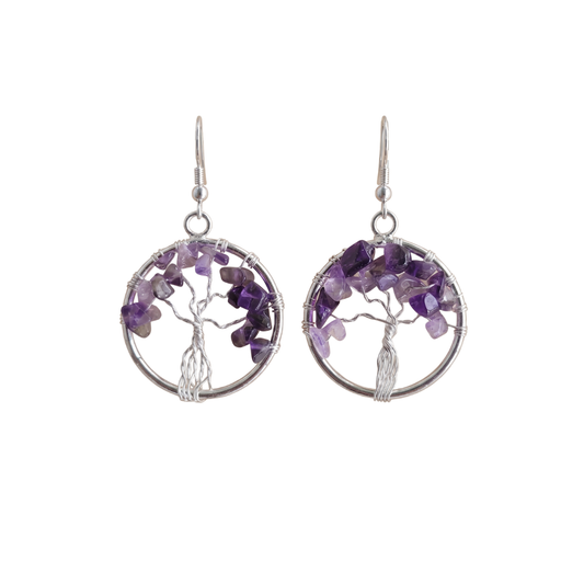 Amethyst Tree of Life Natural Stone Earrings