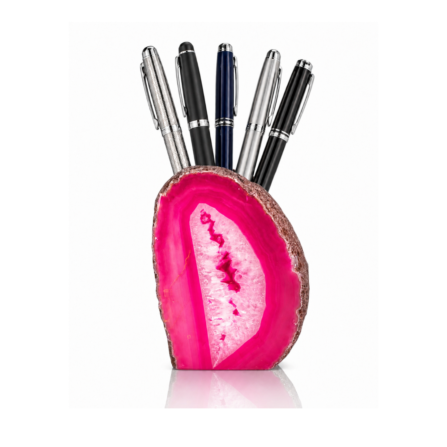 Pink Agate Candle Holder and Pen Holder (by pc)