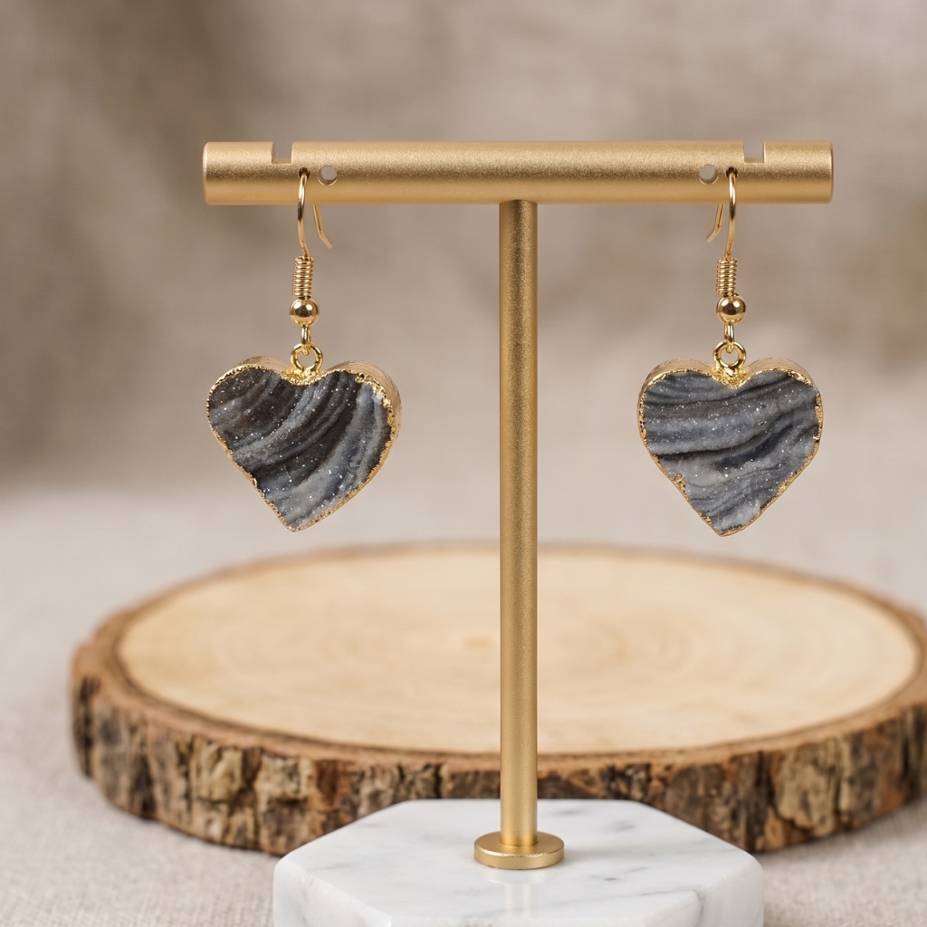 Natural Chalcedony Agate Heart Drop Earrings