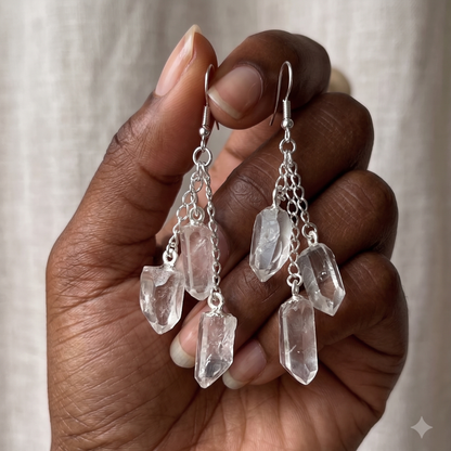 Raw Clear Quartz Points Dangle Earrings