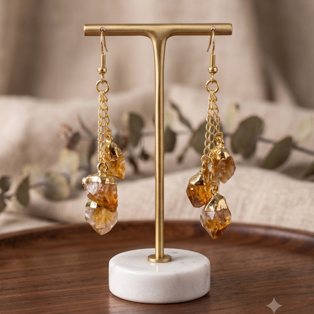Raw Citrine Point Dangle Earrings