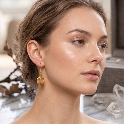 Raw Citrine Point Plated Earrings