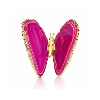 Pink Agate Butterfly Decor - Gold (by pc)