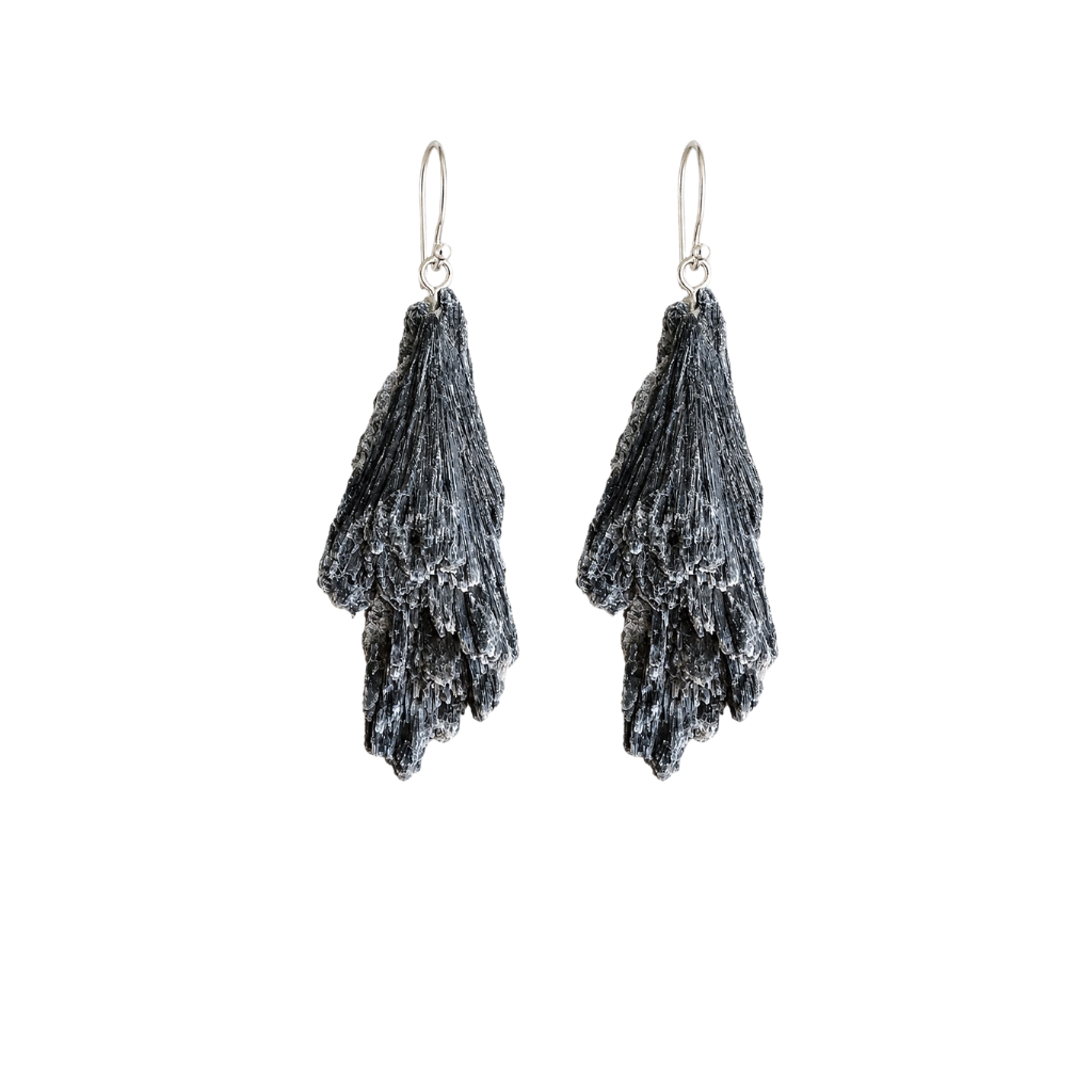Raw Black Kyanite Earrings