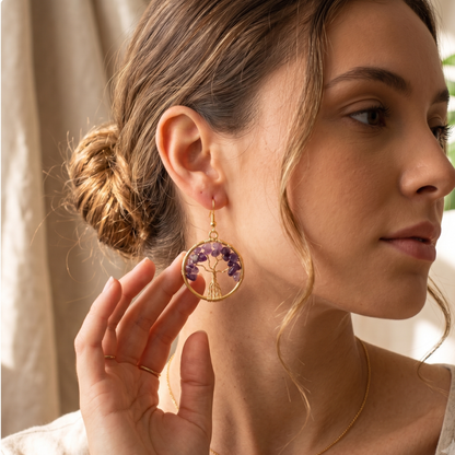 Amethyst Tree of Life Natural Stone Earrings