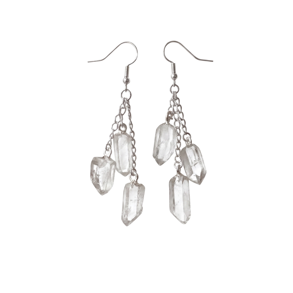 Raw Clear Quartz Points Dangle Earrings