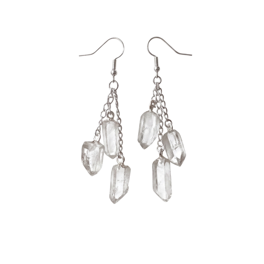 Raw Clear Quartz Points Dangle Earrings