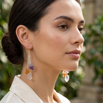 Raw Crystals Triple Dangle Points Earrings