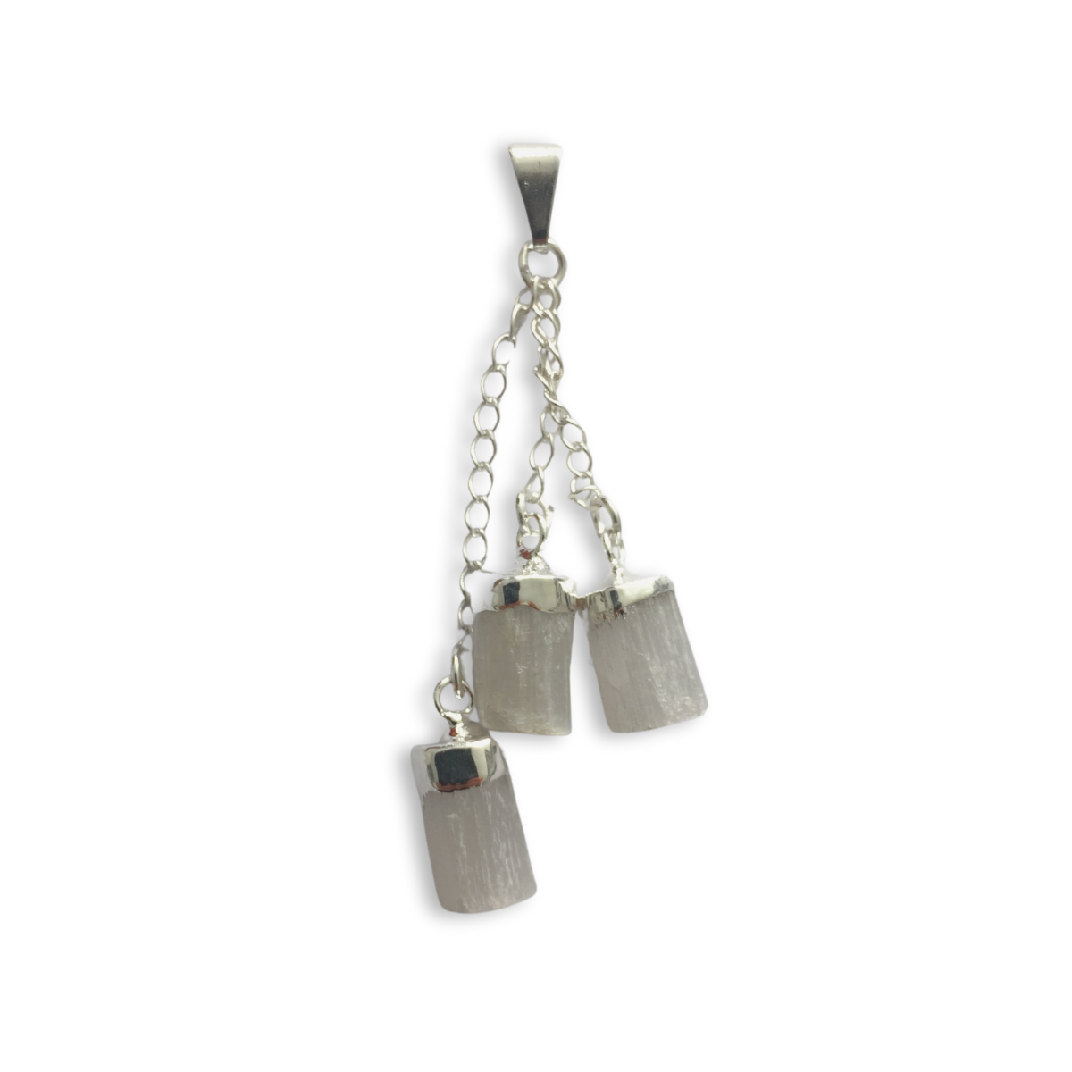 Selenite Triple Dangle Points Pendant  (plated)