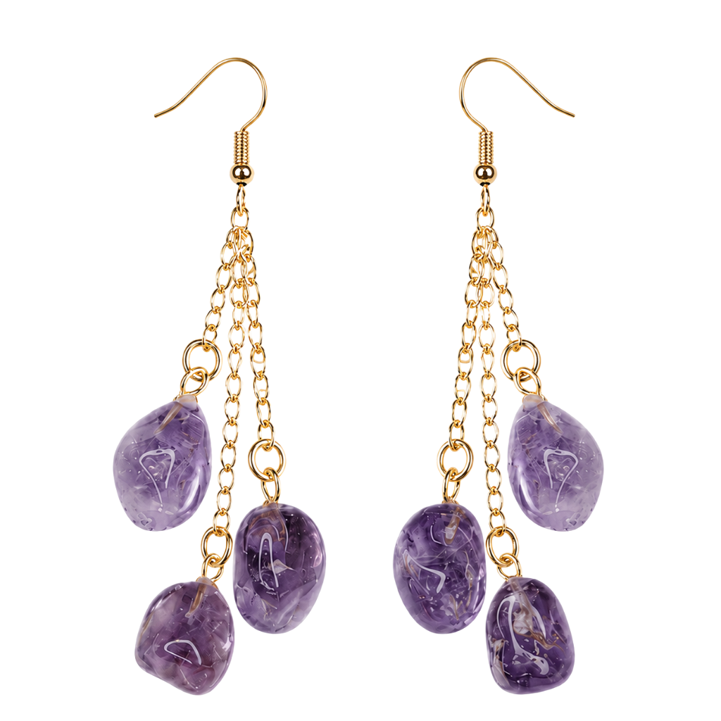 Tumbled Amethyst Cascade Dangle Earrings