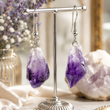 Raw Amethyst Point Earrings