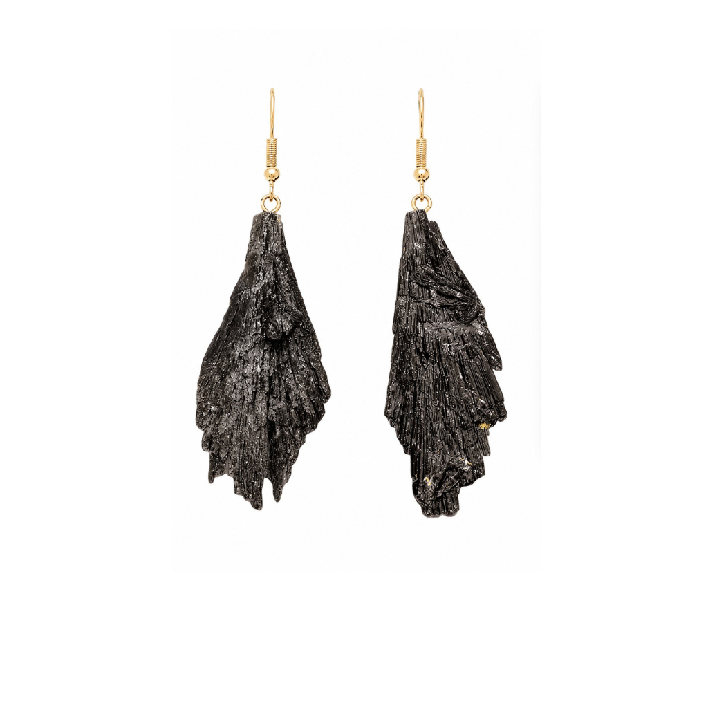 Raw Black Kyanite Earrings