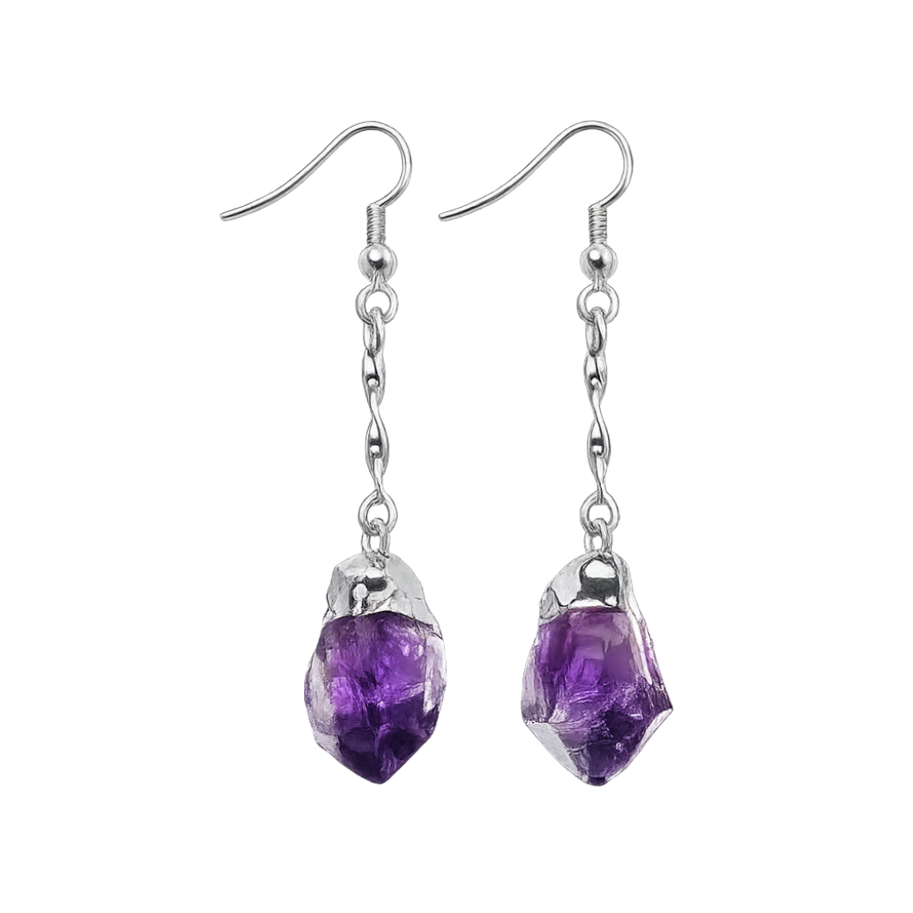 Long Raw Amethyst Point Earrings