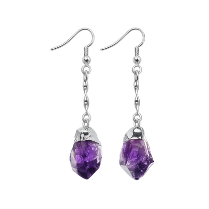 Long Raw Amethyst Point Earrings