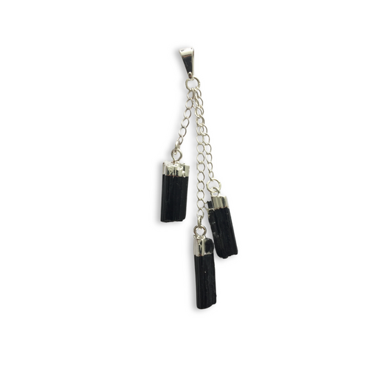 Tourmaline Triple Dangle Points Pendant  (plated)