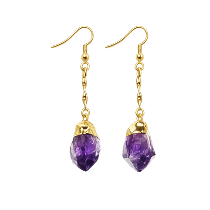 Long Raw Amethyst Point Earrings