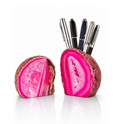 Pink Agate Candle Holder and Pen Holder (by pc)