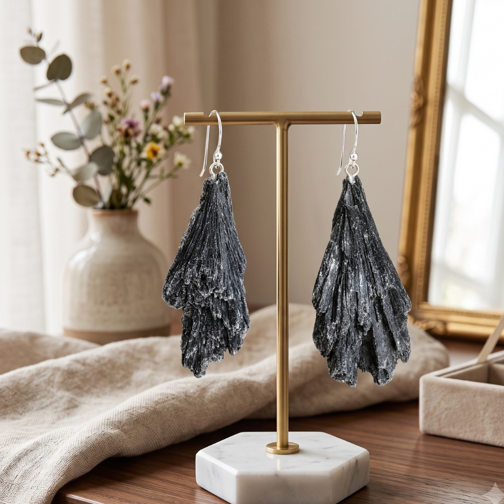 Raw Black Kyanite Earrings