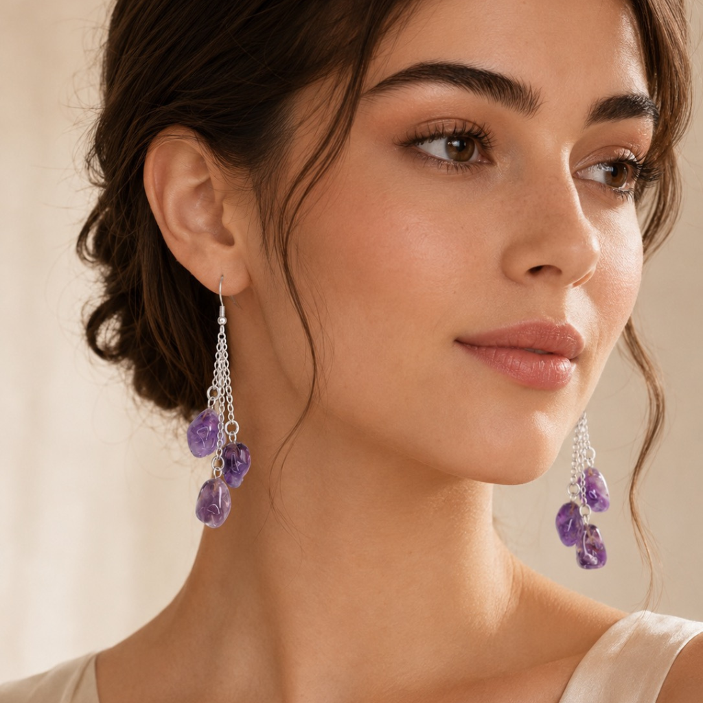 Tumbled Amethyst Cascade Dangle Earrings
