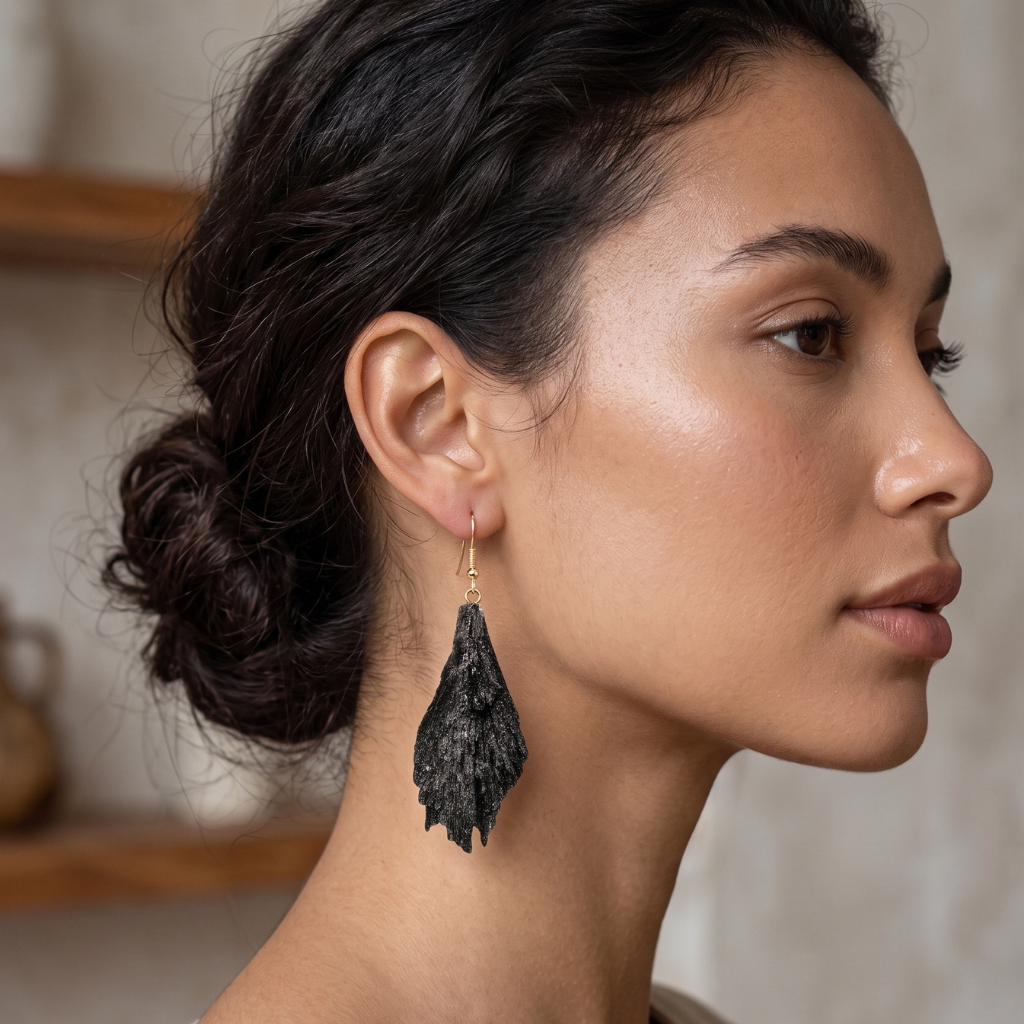 Raw Black Kyanite Earrings